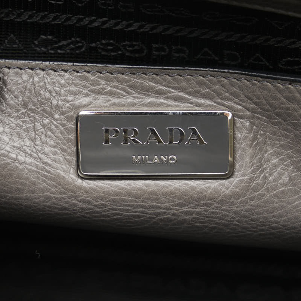 Prada Gray Plate Bag Logo Leather Handbag Triangle Shoulder - Picture 8 of 9